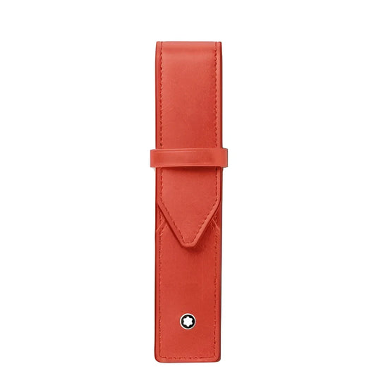 Astuccio in pelle arancione vivace meisterstück corallo con design minimalista e emblema argentato elegante