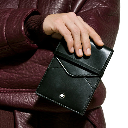 Montblanc astuccio per 5 strumenti da scrittura in lussuosa pella nera con emblem argento contempo spazioso
