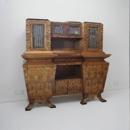 Credenza a due corpi Art Déco con intarsi in radica — Realizzata per il Ministro Bottai, Roma, 1933