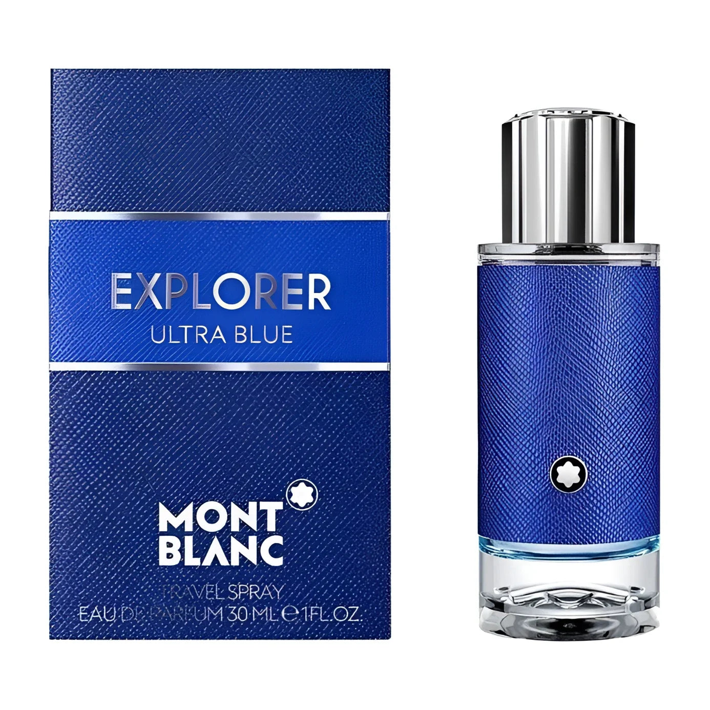 Montblanc explorer ultra blue eau de parfum 30ml in flacone blu vibrante con tappo argento e confezione abbinata