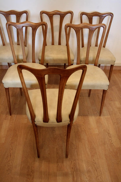 Set 6 sedie mid-century modern italiane prodotte negli anni 60 con sedili in similpelle bianca in perfette condizioni