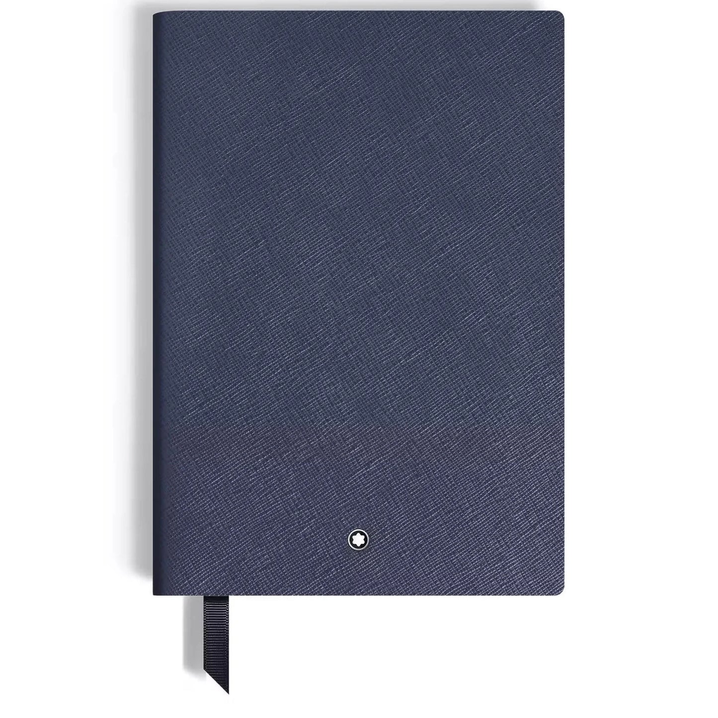 Montblanc blocco note in pelle sartorial blu navy con logo argento e segnalibro nero modello 146 a righe