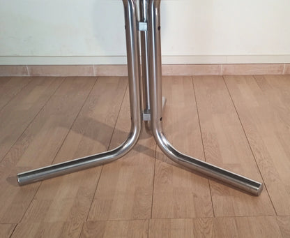 Base tavolo da pranzo in acciaio inox con base rotonda tavolo desco vintage di achille castiglioni per zanotta anni 70
