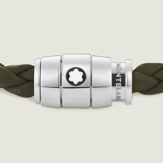 Montblanc stålarmband med 3 ringar och Meisterstück Kaki-läder storlek S 13600360