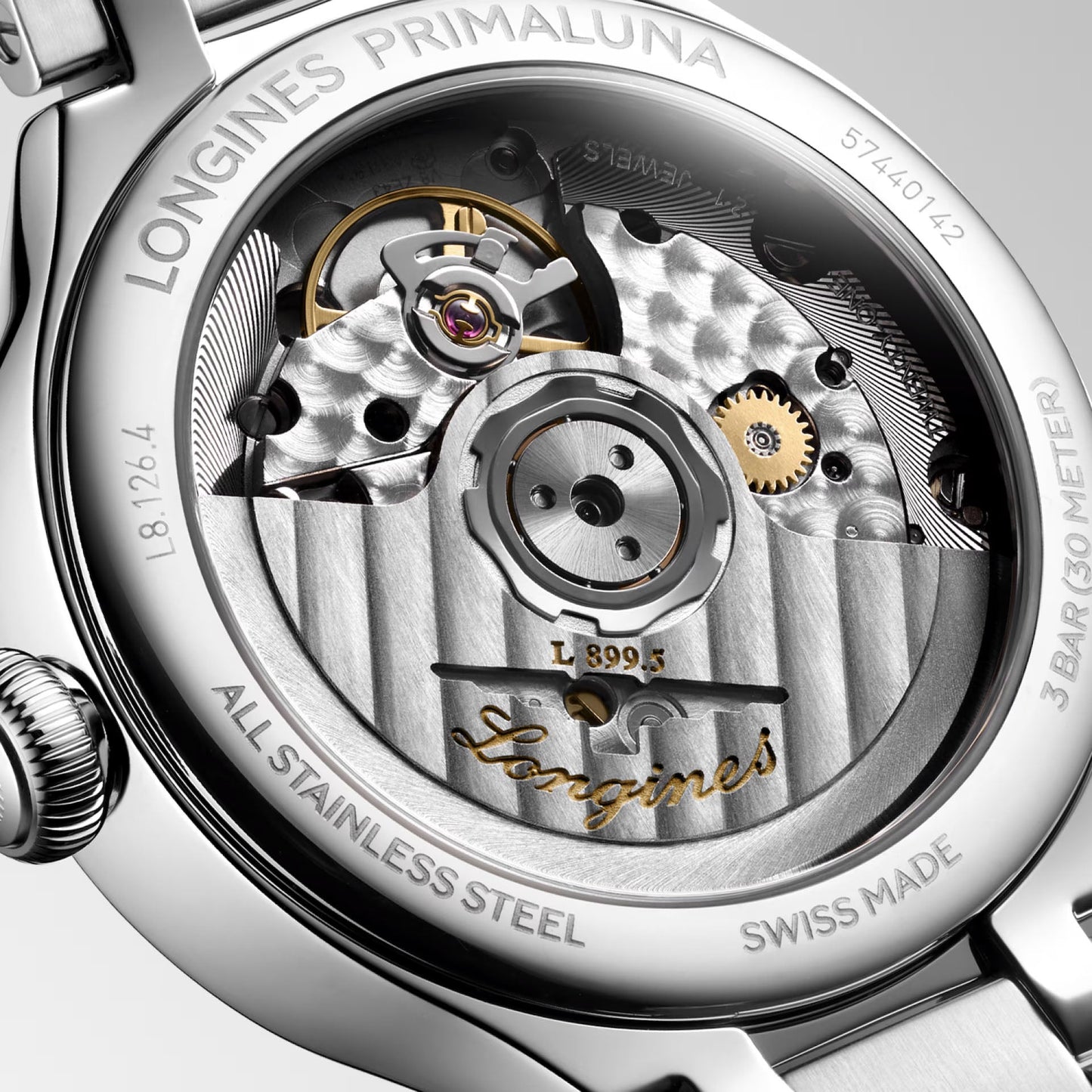 Longines Primaluna Moonphase 34mm Pärlemor diamant automatisk stålklocka L8.126.4.87.6
