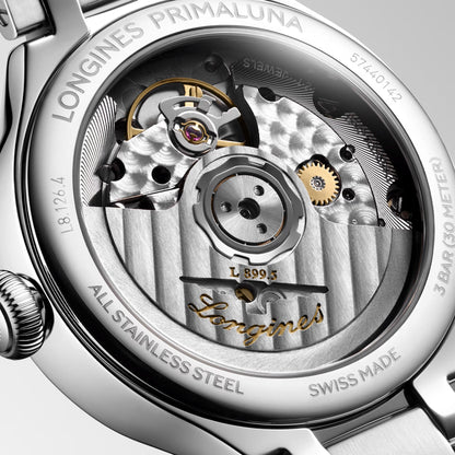 Longines Primaluna Moonphase 34mm Pärlemor diamant automatisk stålklocka L8.126.4.87.6