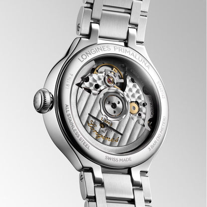 Longines Primaluna Moonphase 34mm Pärlemor diamant automatisk stålklocka L8.126.4.87.6