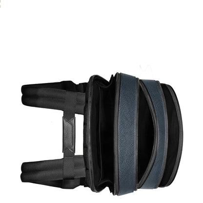 Montblanc zaino medio tweed blu con tre scomparti pelle sartorial goffrata e stile urbano sofisticato nero e blu